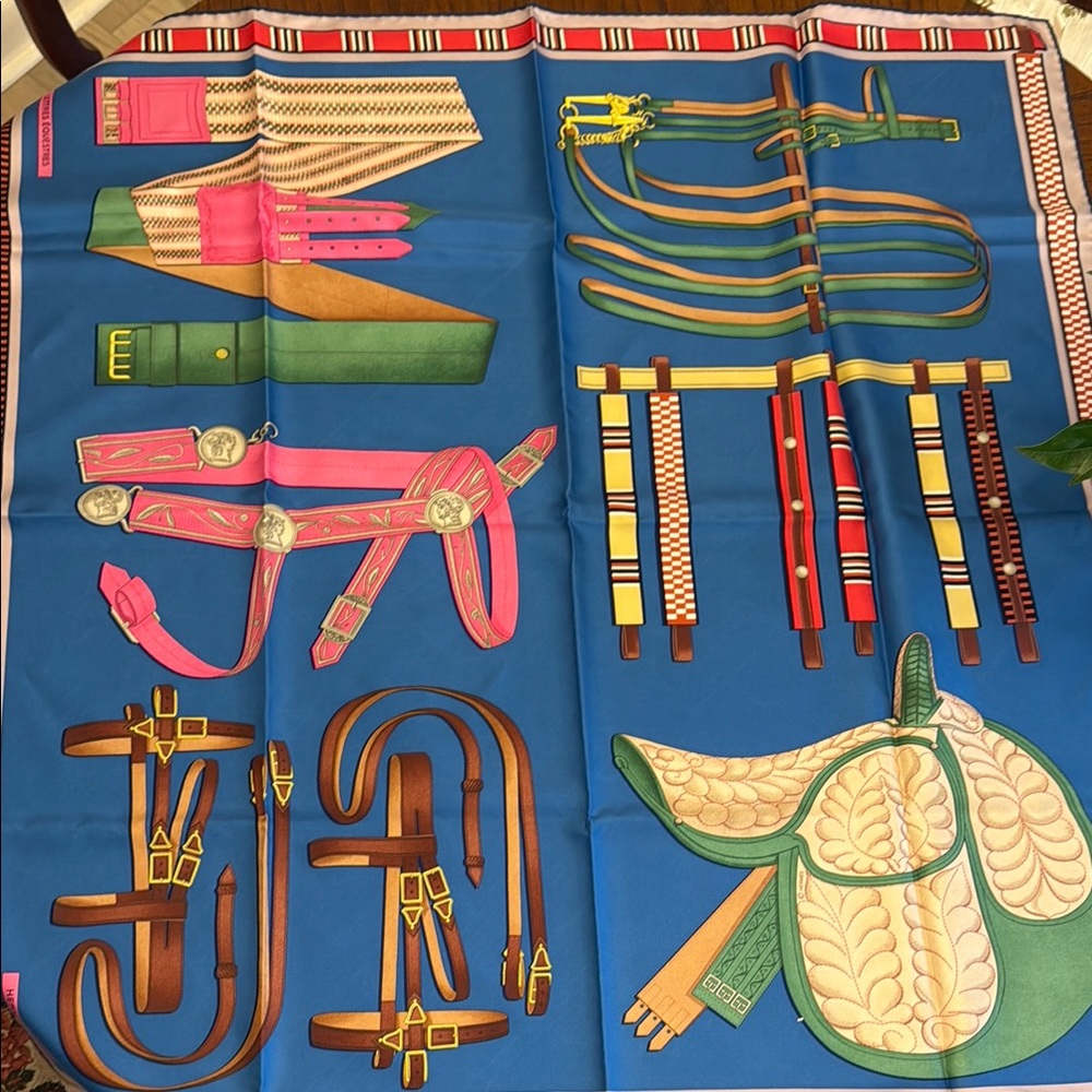 Hermes Blue and Pink Equestrian Scarf